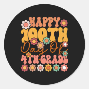 Pegatina Redonda 100 Días De Maestra De 4º Grado Cute Groovy Gir
