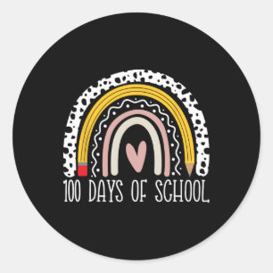 Pegatina Redonda 100 Días De Maestros Escolares Arcoiris 100 Días D
