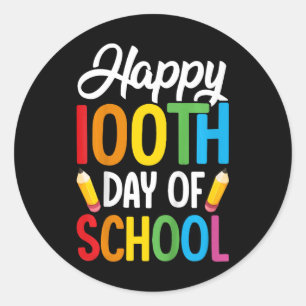 Pegatina Redonda 100 Días De Maestros Escolares Niños Chicas Niños 