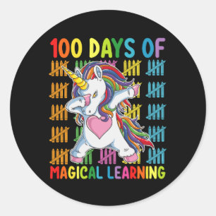 Pegatina Redonda 100 Días De Magica Escuela Unicornio