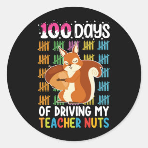 Pegatina Redonda 100 Días De Manejar La Ardilla De Las Nueces De Mi