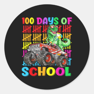 Pegatina Redonda 100 días de monstruo de dinosaurios escolares