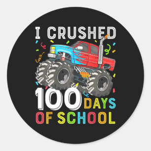 Pegatina Redonda 100 Días De Monstruo Escolar Camión 100 Día De Sch