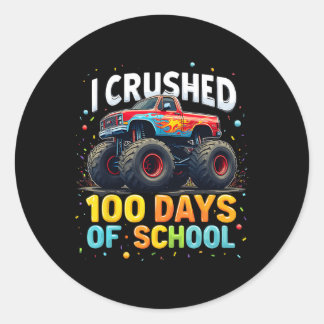 Pegatina Redonda 100 Días De Monstruo Escolar Camión 100 Día De Sch