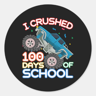 Pegatina Redonda 100 Días De Monstruo Escolar Camión 100 Día De Sch