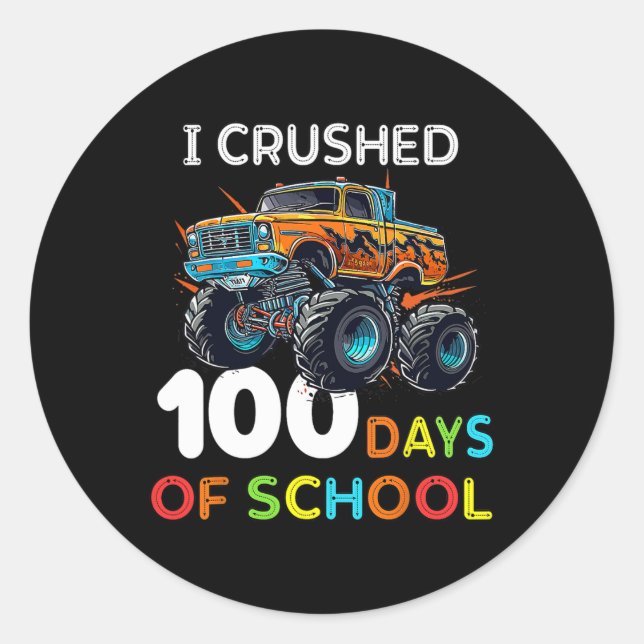 Pegatina Redonda 100 Días De Monstruo Escolar Camión 100 Día De Sch (Anverso)