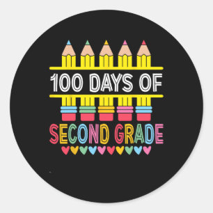 Pegatina Redonda 100 Días De Niño Chica De Segundo Grado 100 Días D