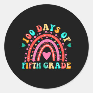 Pegatina Redonda 100 Días De Niños Maestros De Quinto Grado 100 Día