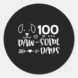Pegatina Redonda 100 Días De Pawsomeness Puppy Cute Dog Happy 100 D