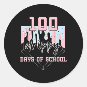 Pegatina Redonda 100 Días De Perforación En La Escuela Crema De Hie