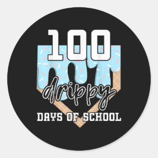 Pegatina Redonda 100 Días De Perforación En La Escuela Crema De Hie