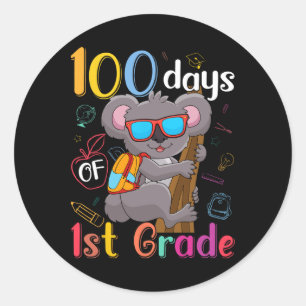 Pegatina Redonda 100 días de primer grado Koala 100° día de clases