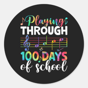 Pegatina Redonda 100 Días De Regalos De Estudiantes De Música Escol