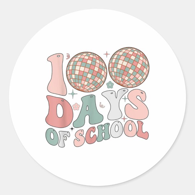 Pegatina Redonda 100 Días De Retro Disco 100 Día De (Anverso)