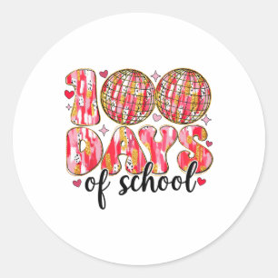 Pegatina Redonda 100 Días De Retro Disco Escolar, 100 Días De S