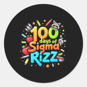 Pegatina Redonda 100 Días De Sigma Rizz Funny Día del Colegio