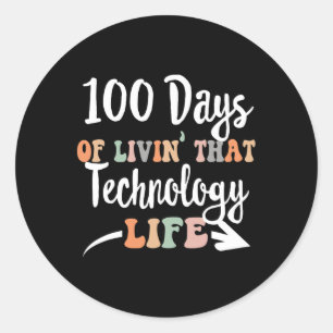 Pegatina Redonda 100 Días De Tecnología 100º Día De La Escuela De T