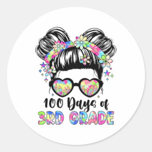 Pegatina Redonda 100 Días de tercer grado de desordenado Chica de b