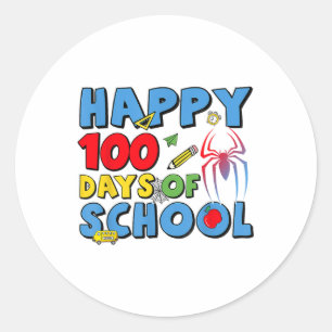 Pegatina Redonda 100 Días De Vestimenta Escolar De Araña Para Niños