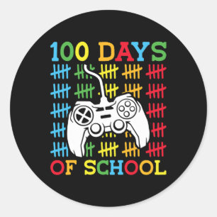 Pegatina Redonda 100 Días De Videojuegos Escolares Controlador Gami