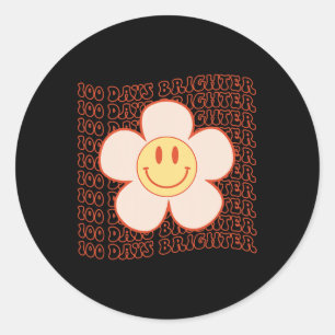 Pegatina Redonda 100 días del colegio Retro Groovy Happy Face