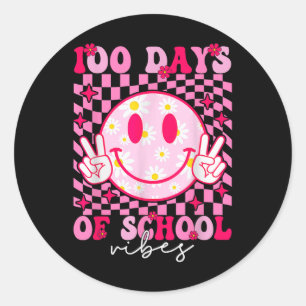 Pegatina Redonda 100 días del Colegio Vibes Sonrisas rosas