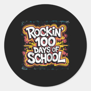 Pegatina Redonda 100 días Divertido profesor y campeón; niños 100 d