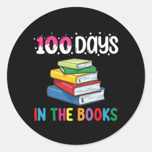 Pegatina Redonda 100 Días En La Escuela De Libros Leyendo Bibliotec