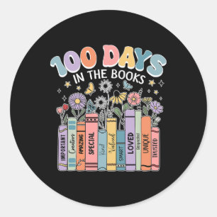 Pegatina Redonda 100 días en los libros 100 profesores de flores es