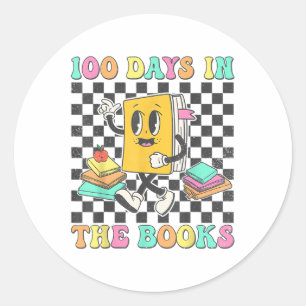 Pegatina Redonda 100 días en los libros leyendo docente 100 días