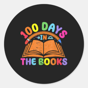 Pegatina Redonda 100 días en los libros leyendo docente 100 días