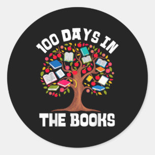 Pegatina Redonda 100 días en los libros leyendo docente 100 días