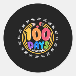 Pegatina Redonda 100 Días Escolares 100 Días Coloridos Profesor y