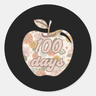 Pegatina Redonda 100 Días Escolares Boho Apple Flower Teacher Kids