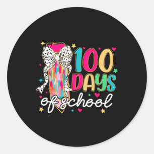 Pegatina Redonda 100 Días Escolares Coquette Lápiz De Maestros Gi