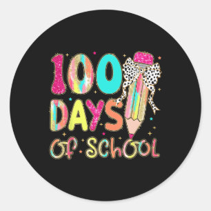 Pegatina Redonda 100 Días Escolares Coquette Lápiz De Maestros Gi