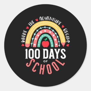 Pegatina Redonda 100 Días Escolares De Arcoiris 100º Día De Colegio