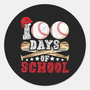Pegatina Redonda 100 Días Escolares De Niños Béisbol Maestros