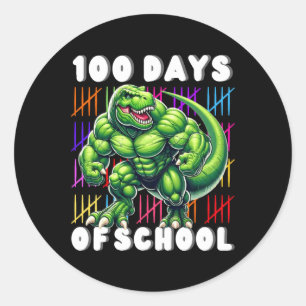 Pegatina Redonda 100 Días Escolares De Niños Con Tradición T-rex 10