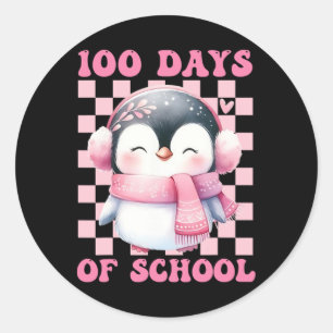 Pegatina Redonda 100 Días Escolares De Pingüino Con Colegio Ckpack
