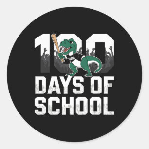 Pegatina Redonda 100 Días Escolares Dinosaurio Baseball Tema Para D