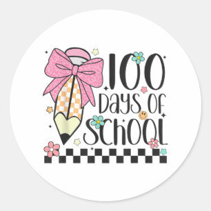 Pegatina Redonda 100 Días Escolares Lápiz Escolar Bow Estudiante Do