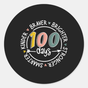Pegatina Redonda 100 Días Escolares Más Inteligentes Más Brillantes
