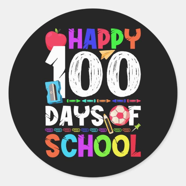 Pegatina Redonda 100 días felices de clases - 100° día de clases (Anverso)