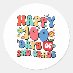 Pegatina Redonda 100 Días Felices De Segundo Grado 100 Días De Ense