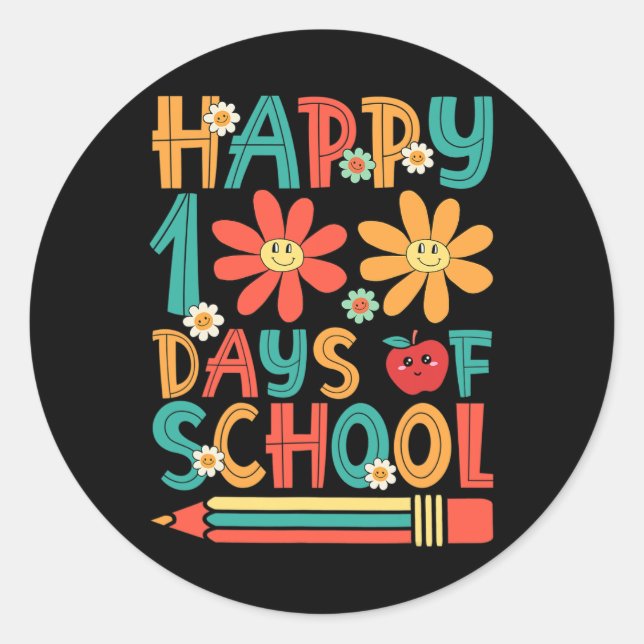 Pegatina Redonda 100 días felices para el estudiante 100° día (Anverso)