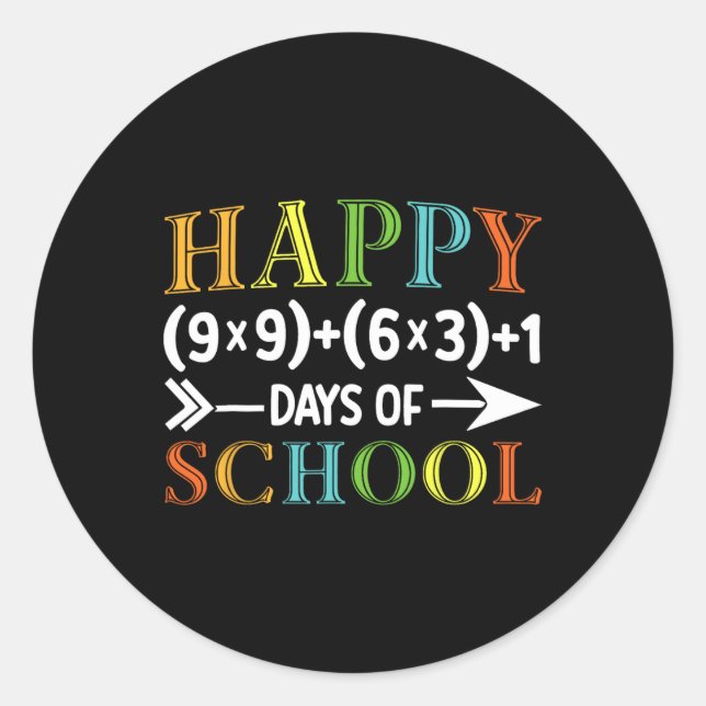 Pegatina Redonda 100 días felices retro de ecuación matemática (Anverso)