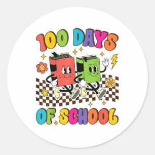 Pegatina Redonda 100 Días Groovy De Niños Escolares 100º Día De Ens