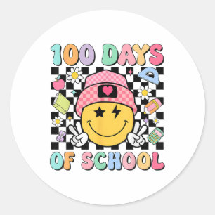 Pegatina Redonda 100 Días Groovy De Profesores Escolares Estudiante
