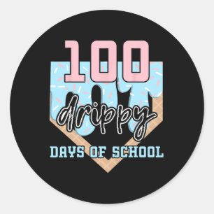 Pegatina Redonda 100 Días Lluviosos De Colegio Bysebyll Helado 100